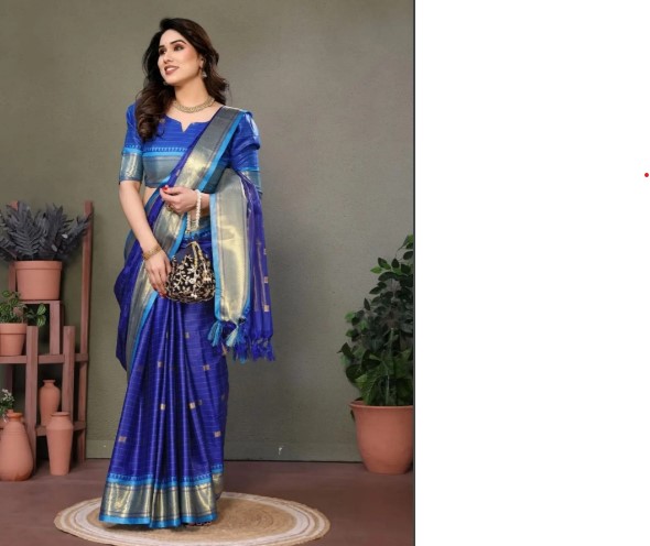 Pure Aura Cotton Silk Saree Contrast Blouse